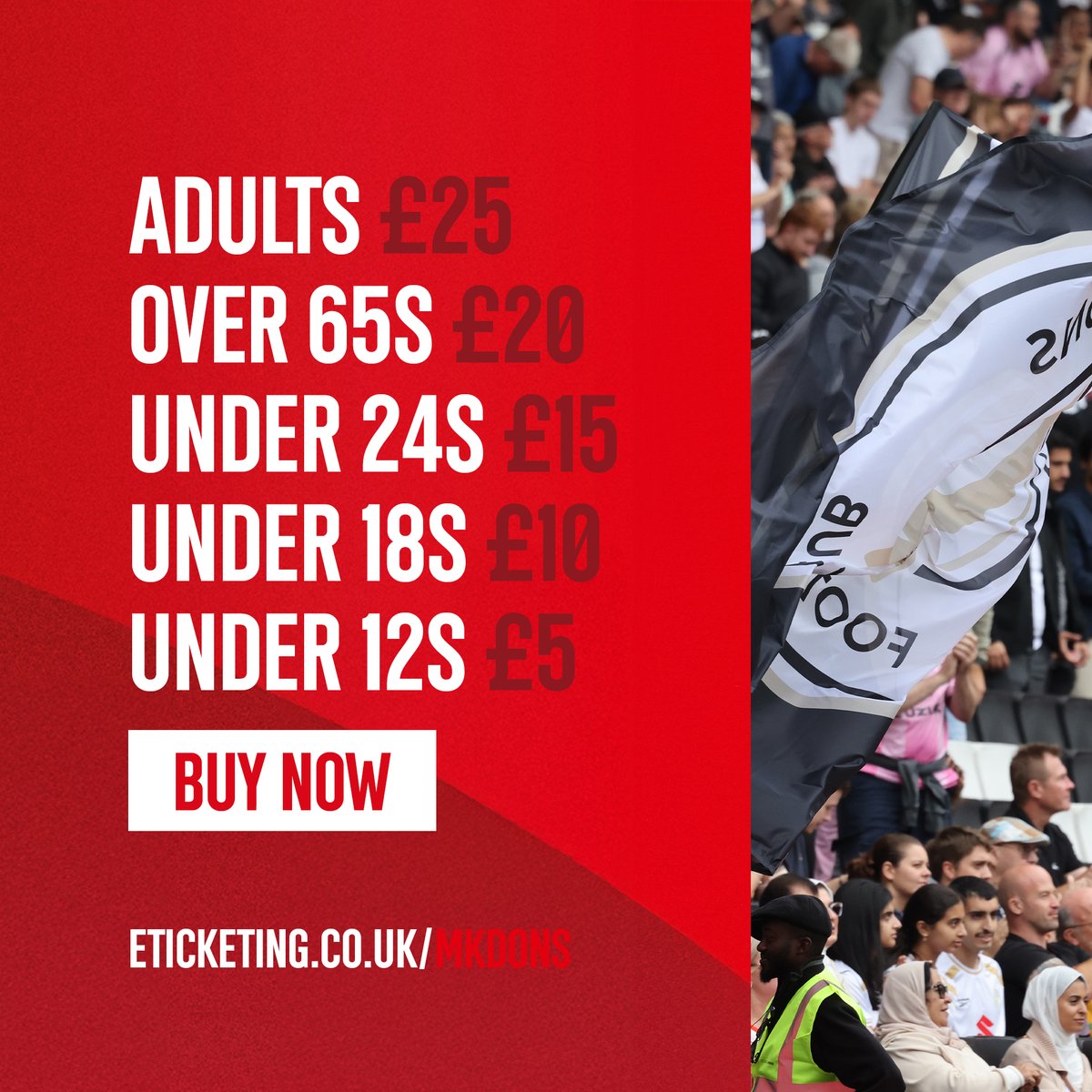 Join us at Stadium MK this weekend for football action! ⚽

MK Dons 🆚 Walsall
🏆 Sky Bet League Two
📆  Sat, 30 Aug | 3pm KO
🎟️ £25 or less

Tickets available 👉 eticketing.co.uk/mkdons