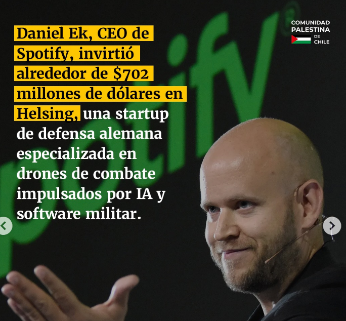 LeanVinland's tweet image. Abandono @Spotify 
- mala calidad de audio
- subida de precios
- promoción de música generada por IA
- pagos precarios a los artistas para mejorar sus ganancias 
- y para rematar , esas ganancias las invierten en tecnología militar que le venden a Israel ☠️
#BoycottSpotify