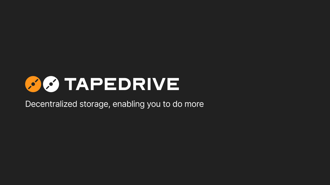 TapeDrive introductory graphic announcing decentralized storage enabling more on Solana