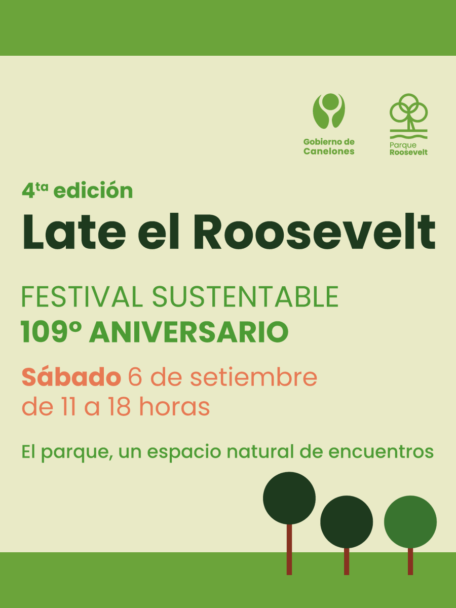 🟢Bajo el eslogan: El parque, un espacio natural de encuentros, el parque urbano más grande del país se prepara para la 4ta edición de la fiesta Late el Roosevelt. 

🗓️Sábado 6/9 - de 11:00 a 18:00 h.

Entrada libre.

➕Info y grilla 👉 imcanelones.gub.uy/noticias/parqu…