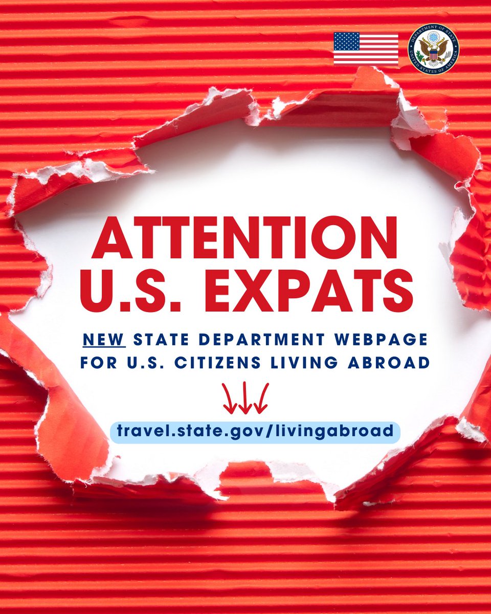 Travel - State Dept (@travelgov) on Twitter photo ❗Attention U.S. expats❗The State Department’s revamped international travel site now has an entire section dedicated to resources for Americans living abroad. It has information on everything from having a baby while abroad to marriage, retirement, federal benefits, taxes, ❗Attention U.S. expats❗The State Department’s revamped international travel site now has an entire section dedicated to resources for Americans living abroad. It has information on everything from having a baby while abroad to marriage, retirement, federal benefits, taxes,