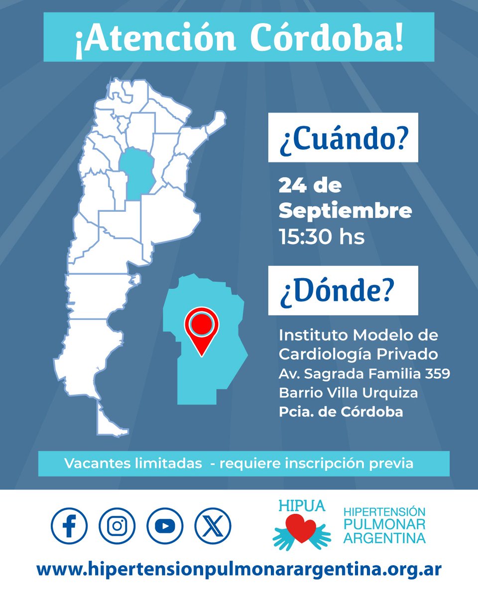 HIPUA (@hipua) on Twitter photo ¡ATENCIÓN #CÓRDOBA!
HIPUA retoma su proyecto #RespirandoPorLaArgentina
Te invitamos a una jornada gratuita sobre HP para pacientes, familiares y comunidad.
🗓 24/09 – 🕒 15:30 hs
Más info en los flyers
📌 Inscribite: forms.gle/FMwhUxgjyBTcp6…
#SoloSeTrataDeRespirar #HIPUAconVos ¡ATENCIÓN #CÓRDOBA!
HIPUA retoma su proyecto #RespirandoPorLaArgentina
Te invitamos a una jornada gratuita sobre HP para pacientes, familiares y comunidad.
🗓 24/09 – 🕒 15:30 hs
Más info en los flyers
📌 Inscribite: forms.gle/FMwhUxgjyBTcp6…
#SoloSeTrataDeRespirar #HIPUAconVos