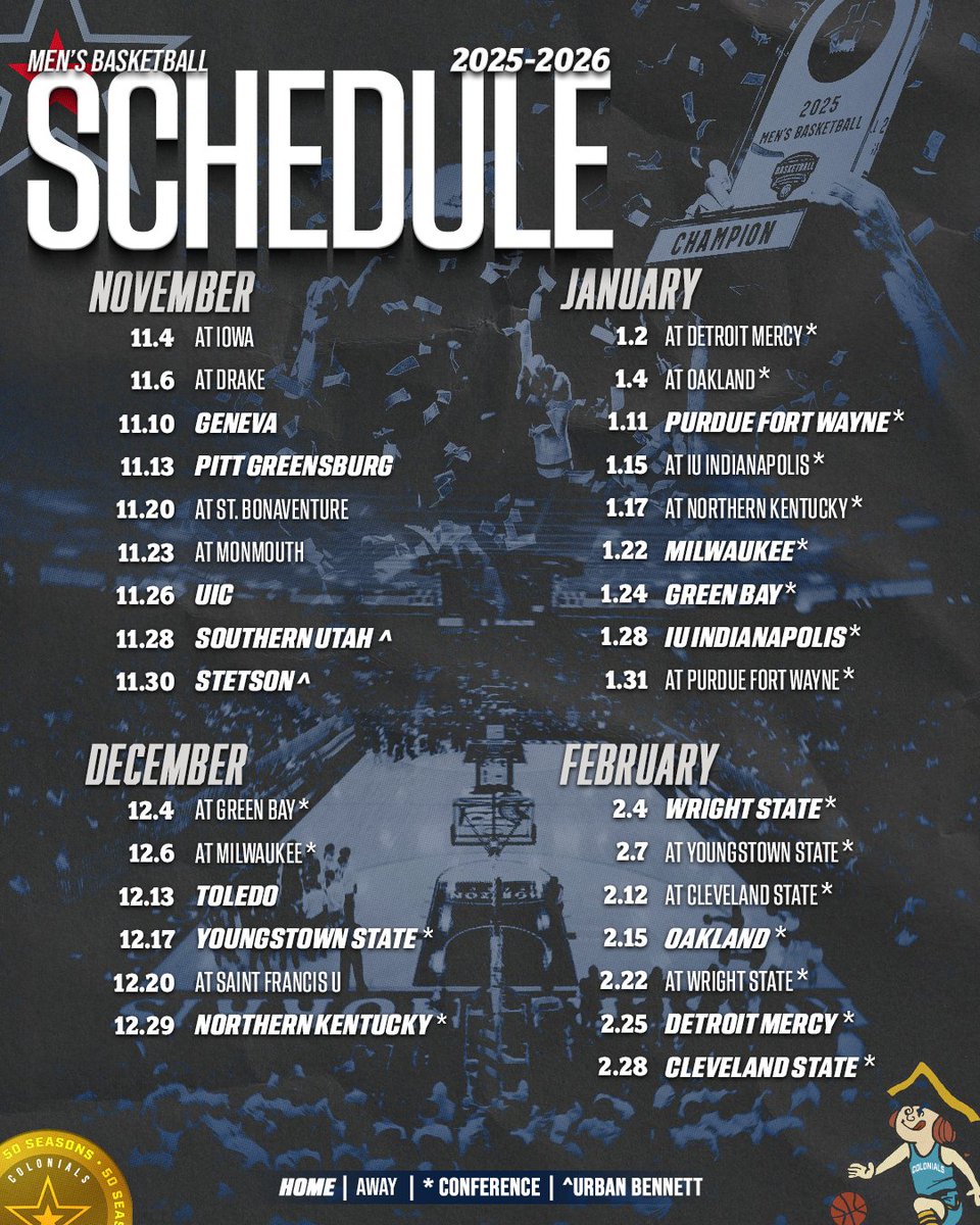 RMUMBasketball's tweet image. Our 2025-26 schedule is ready to go! #GRIT
🔗: rmucolonials.com/news/2025/8/28…