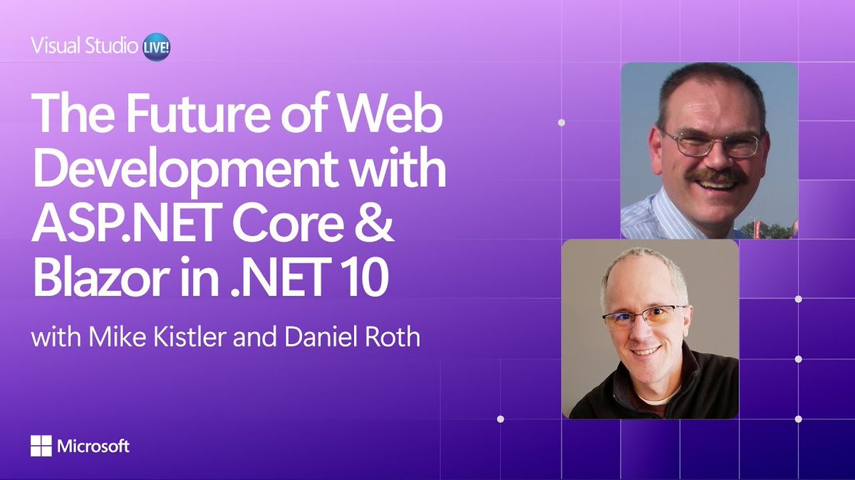 VisualStudio's tweet image. VSLive replay 🎥
Explore #ASPNET Core & Blazor in .NET 10:
🧠 AI-infused web apps
🔐 WebAuthn & Passkey support
📊 Better diagnostics
⚡ .NET Aspire productivity
Watch now → msft.it/6018snlPn
#dotnetaspire