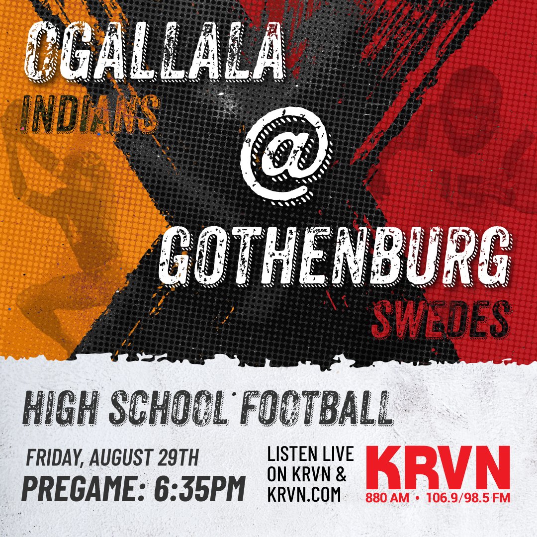 High School Football season begins tonight, join <a href="/sfosterontheair/">Scott Foster</a> and I from Gothenburg tonight! 
<a href="/JaysonJorgensen/">KRVN sports</a> 
<a href="/krvn/">KRVN Radio</a> 
<a href="/SwedesAD/">Gothenburg Activities</a> 
<a href="/GBurgSwedes/">Gothenburg Public Schools</a> 
<a href="/TheBURG333/">The BURG</a> 
<a href="/OGIndians/">Ogallala Public Schools</a> 
<a href="/OgallalaFB/">🏈Ogallala IMPACT Football 🏈</a> 
listen.streamon.fm/krvnam