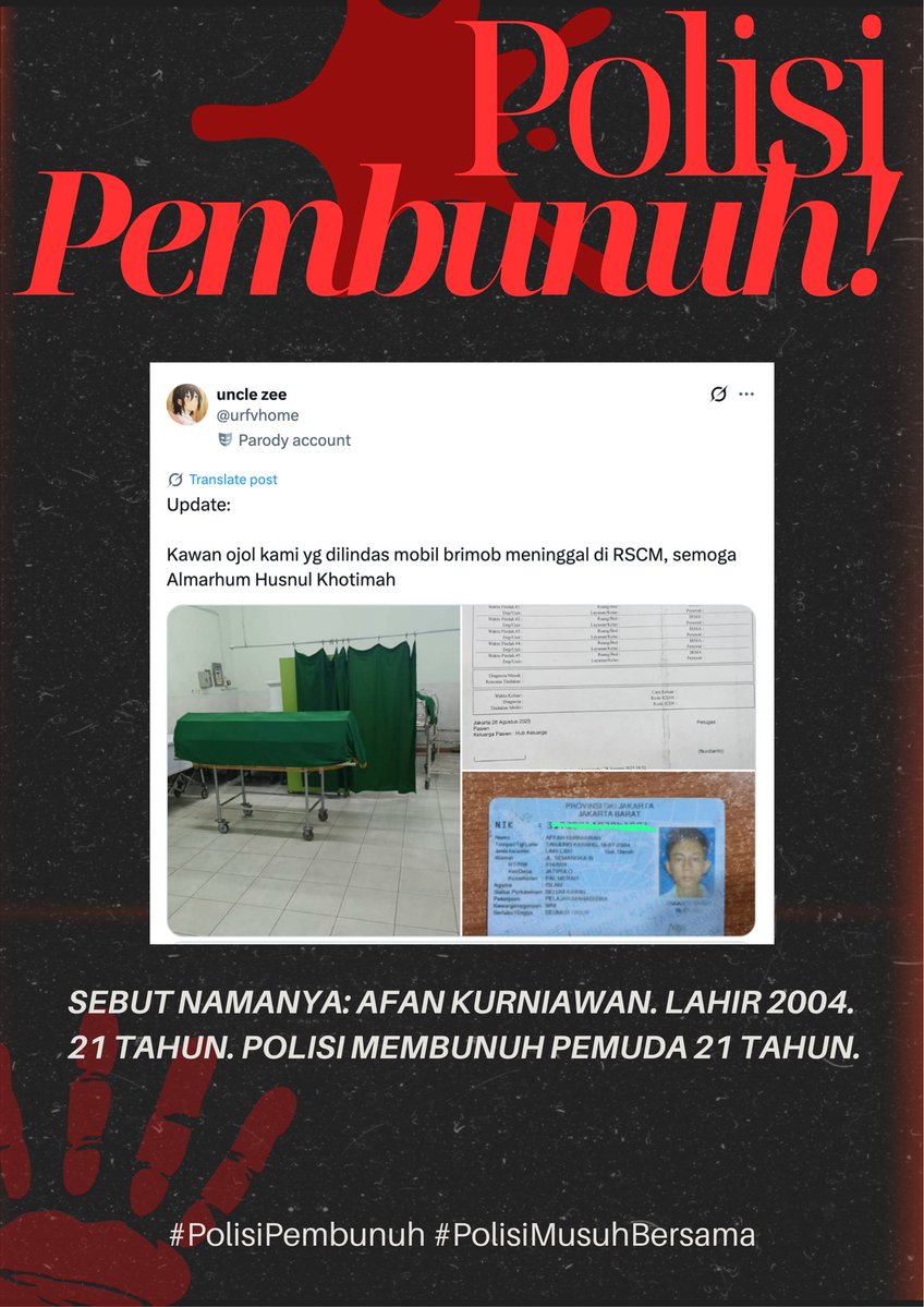 <a href="/ainurohman/">A. Ainur Rohman</a> AFAN KURNIAWAN. LAHIR 2004. 21 TAHUN. TEWAS DIBUNUH POLISI!!

#PolisiPembunuh #PolriMusuhBersama