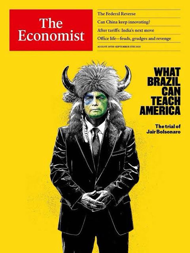 Quando a democracia é testada, o mundo observa.
Nesta capa da The Economist, vemos como o Brasil se tornou um espelho para os riscos que atravessam fronteiras.

O que o Brasil pode ensinar à América é mais do que política: é um alerta sobre os perigos de quando fé e poder
