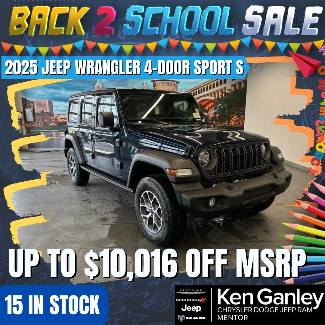 Back 2 School Sale going on now! 2025 Jeep WRANGLER 4-DOOR SPORT S up to $10,016 OFF MSRP. Contact us to schedule a test drive today! (440) 354-4368

#KenGanleyCDJRmentor #newcars #usedcars #jeep #chrysler #dodge #ram #mentor #ohio

l8r.it/OTzH