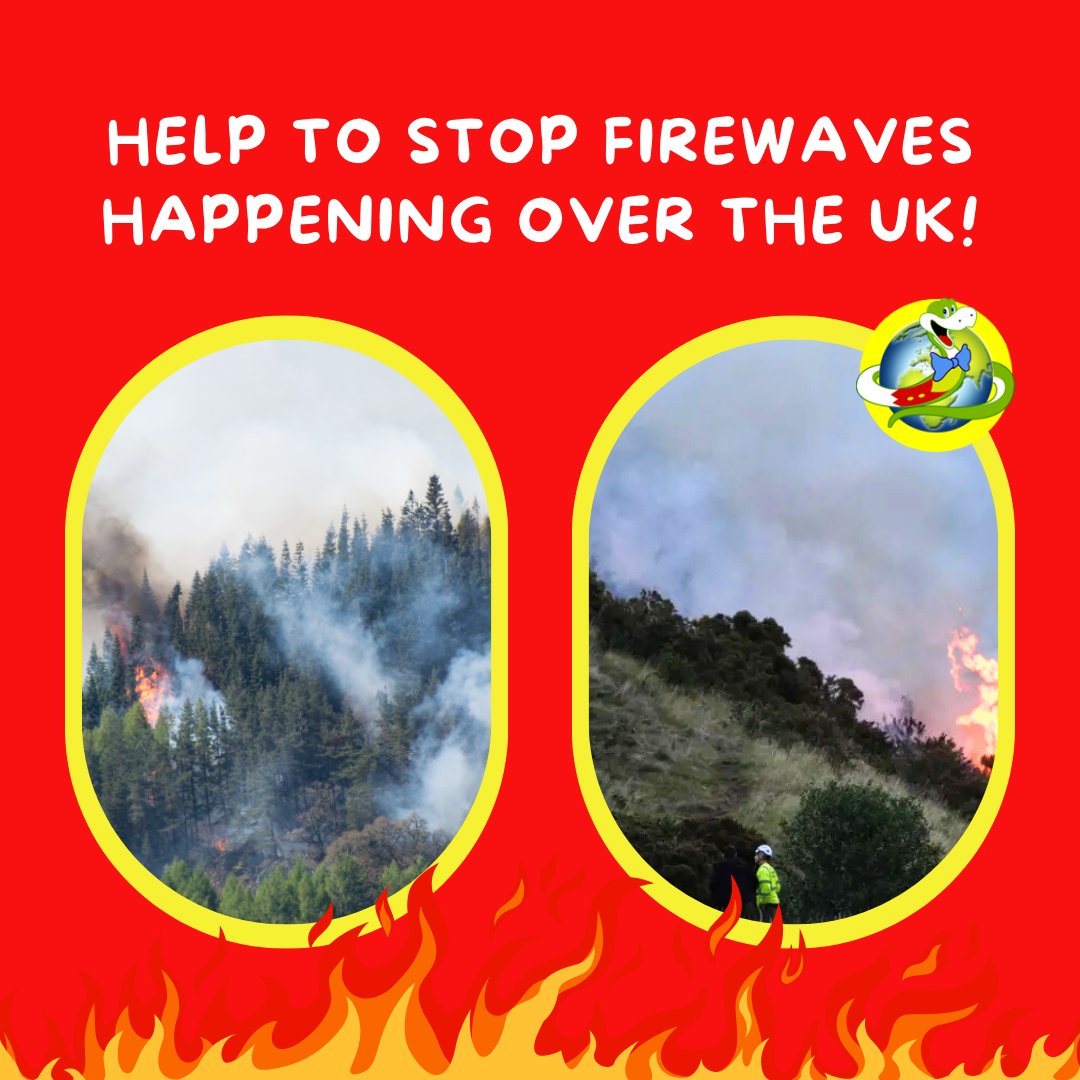 Hot, dry summers can cause firewaves - lots of fires starting at once! Be a fire ssssafety hero: no BBQs in parks, bin litter, tidy gardens &amp; tell a grown-up if you ssssee fire! 🌱Jake x
bbc.co.uk/news/articles/…

#firesafety #wildfires #firesuk #globalwarming