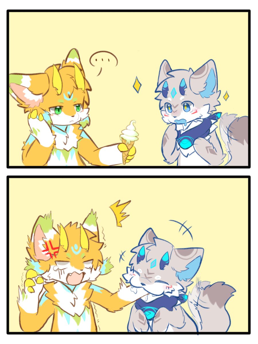 X_Natto's tweet photo. 不就吃你@kakou_hg一口甜筒🍦吗？
七夕节快乐~
#furry #furryart #ケモノ #ケモショタ #獣人 #兽人 https://t.co/jOujNeuO0F