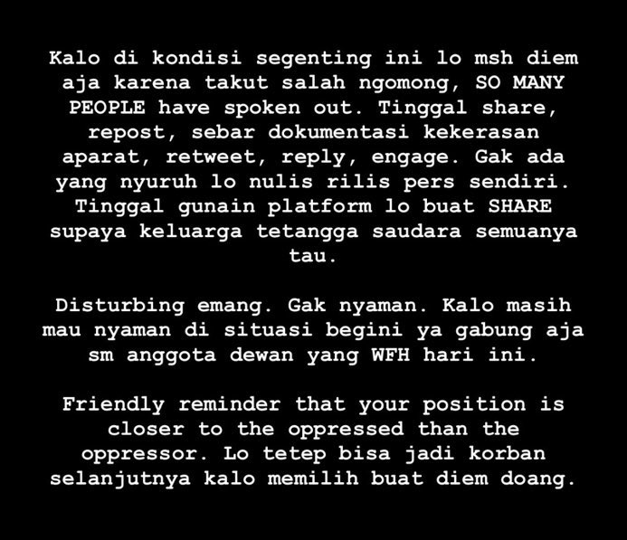 evanndeer's tweet photo. di situasi saat ini kita beneran harus bersatu, nggak peduli kalian akun kpop wibu rps atau apapun itu selama kalian warga indonesia tolong angkat suara dan jangan terus terusan bungkam ! suara sekecil apapun sangat berarti !

#IndonesiaGelap POLISI PEMBUNUH https://t.co/ExKYDF934k