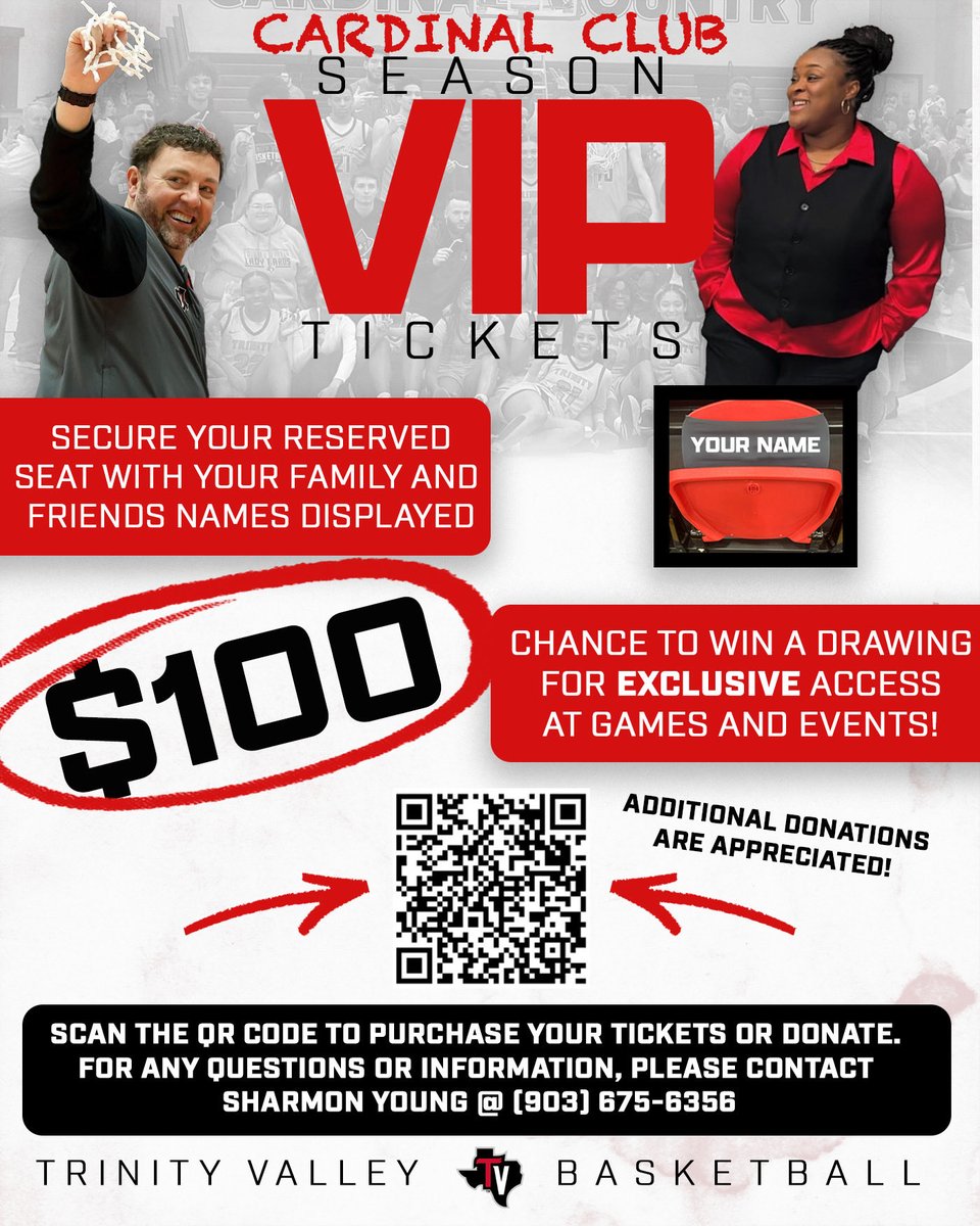 Secure your reserved seat for the 2025-26 season and rep your name in the stands. Just $100 + a chance at exclusive access 👀🔥
🎟️ Scan the code or call for details. #OurWay #WeDifferent  

🔗 tvccsports.com/sports/mbkb/20…