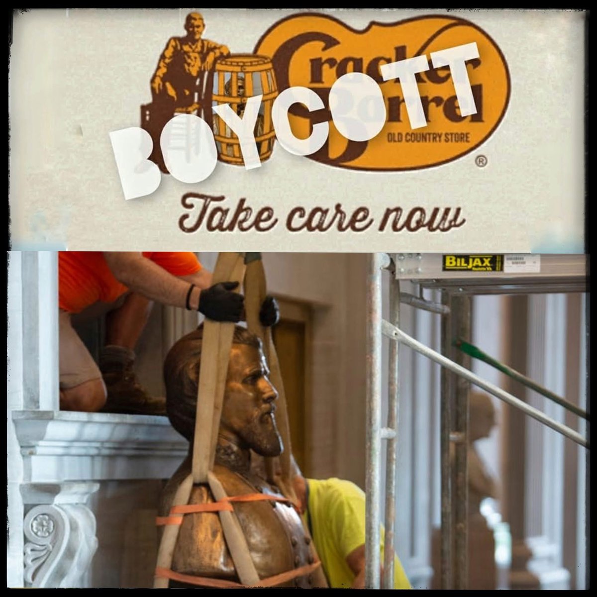 Across_Dixie's tweet image. 🛑It Was Never About The Logo! Cracker Barrel was among dozens of companies urging Gov. Lee to remove the bust of Nathan Bedford Forrest in Tennessee’s capitol. Don’t stop the boycott just because of the logo.