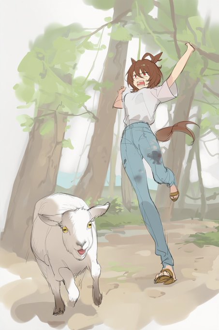#ウマ娘と無人島シリーズ
「アッ! 山羊がいるよ旦那君ッ!! 肉だー!」なんだか最近嫁が野生化しつつある気がする。タキオンが走り始めた。最盛期は過ぎたとはいえウマ娘の脚力ならば、何ッ! 山羊はひらりひらりと障害物を跳び越して先に進んでいく。数分後半べそかいたタキオンが戻って来た。 