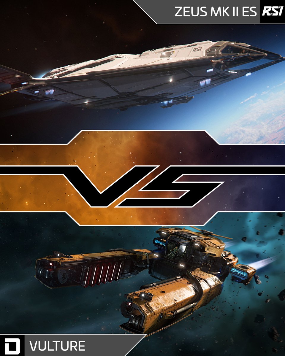 RobertsSpaceInd's tweet image. Having bested the Corsair in a wild upset, a surging Zeus Mk II ES now takes on another Drake staple, the scrappy Vulture.

Which of these ships will get chewed up, and which will navigate it&apos;s way towards the semifinals?

You decide! play.sc/shipshowdown