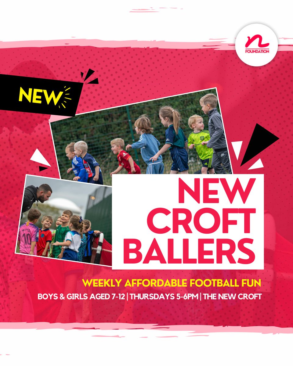 ⚽✨ INTRODUCING NEW CROFT BALLERS | An hour of pure football fun – no pressure, just play!

- Every Wednesday, 5–6pm
- Boys &amp; girls aged 7–12
- First 2 weeks FREE for new players
- Just £25 per month after

👉 Sign up today thenewcroftfoundation.com/childrens-foot…
