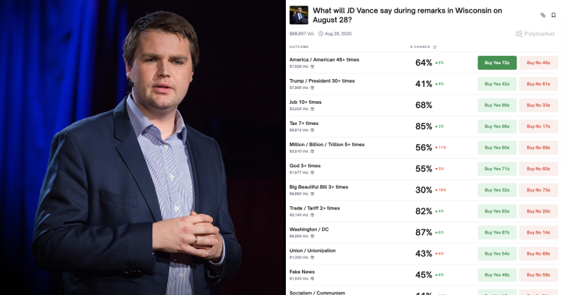 🎰POLYMARKET: JD Vance: Cosa dirà durante il suo intervento in Wisconsin oggi?