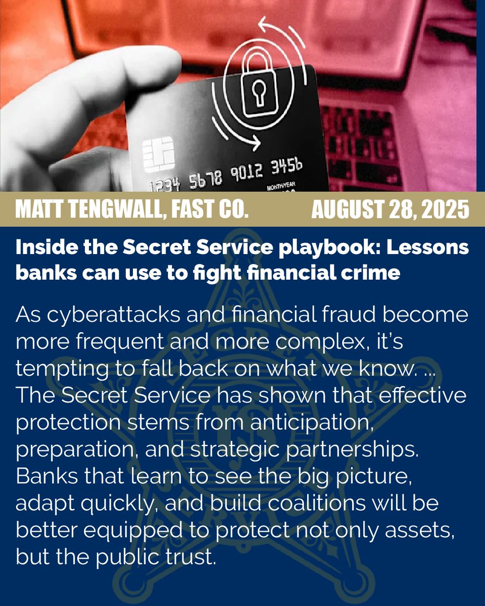 SecretService's tweet image. Banks battling financial crime can take a page from the Secret Service playbook. Fast Company breaks down how our approach to intelligence sharing, partnerships and threat mitigation is setting the standard.

📰 Read the article at fastcompany.com/91391474/insid…