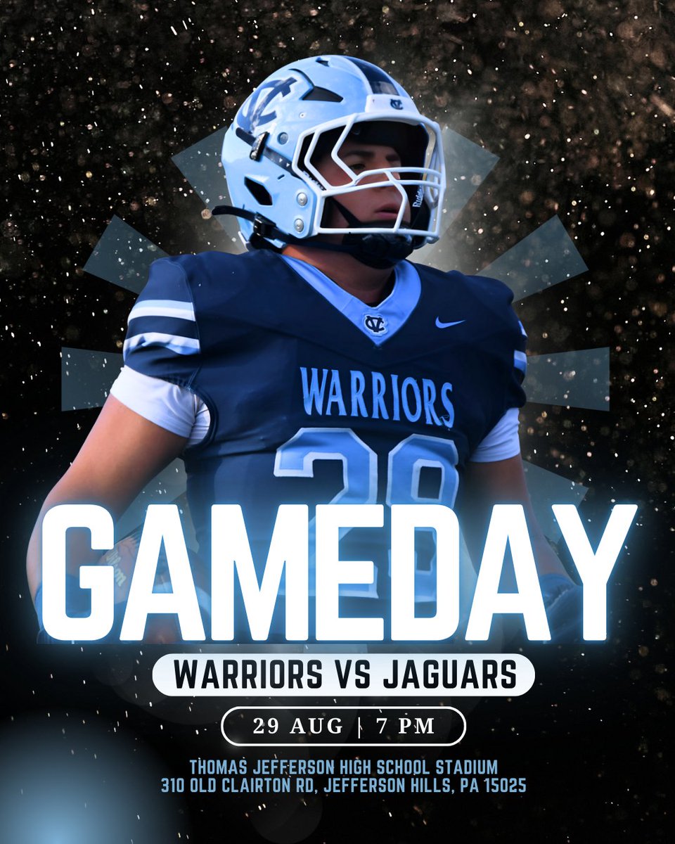 🔥 GAMEDAY WARRIORS! 🔥

The Central Valley Warriors are back under the lights tonight as we travel to Thomas Jefferson High School to battle the Jaguars! 🏈

📅 Friday, August 29, 2025
⏰ Kickoff: 7:00 PM
📍 Thomas Jefferson HS Stadium — 310 Old Clairton Rd, Jefferson Hills, PA