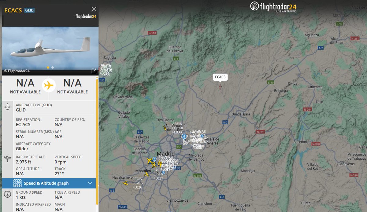 RadarSpain's tweet image. a alguien se le olvido apagar el OGN hace unos dias de su velero y posiciona constante en ese punto
y por cierto esa matricula no puede ser.  el avión que llevaba esa matricula un Miles M65 Gemini se dió de baja en 1965