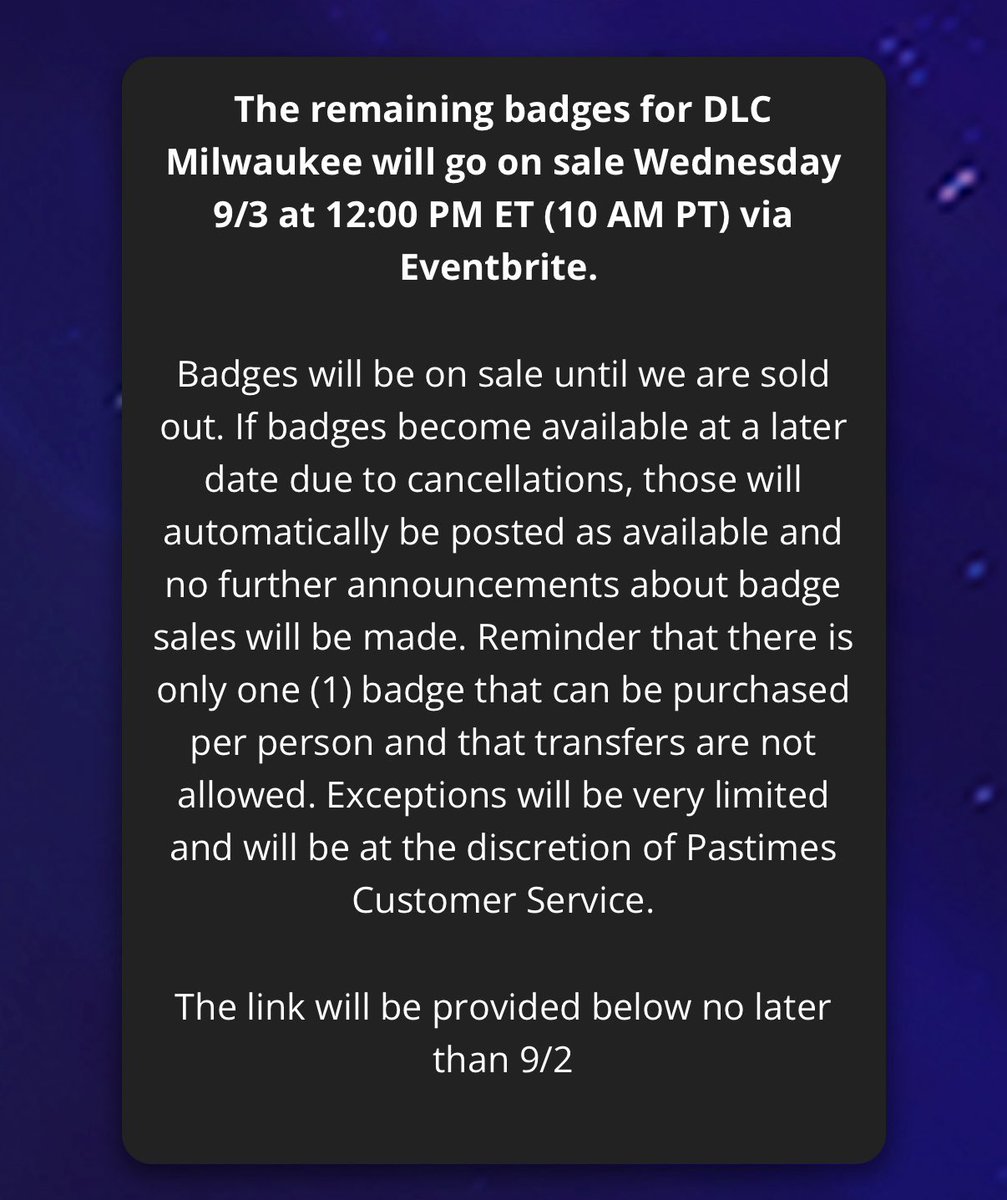 Citizens of Lorcana (@coflorcana) on Twitter photo 🚨The remaining Milwaukee DLC tickets go on sale next week! 🚨
pastimesevents.com/disneylorcanad… 🚨The remaining Milwaukee DLC tickets go on sale next week! 🚨
pastimesevents.com/disneylorcanad…
