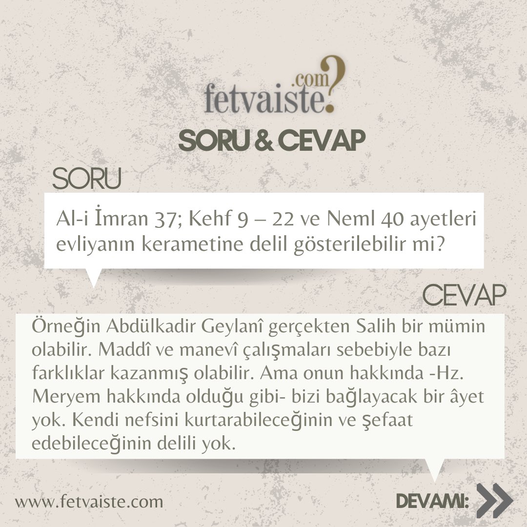 .
Al İmran 37, Kehf 9 - 22, Neml 40 ayetleri evliyanın kerametine delil gösterilebilir mi?

#fetvaiste #fetva #fetvameclisi #fetvalar #birfetva #fetvakurulu #videofetva #ölüm #ahiret #kabir #cenaze #fetvahattı #fetvanet #fetvayokusu #fetvasor #fetvahane #fetvavar #diyanetfetva