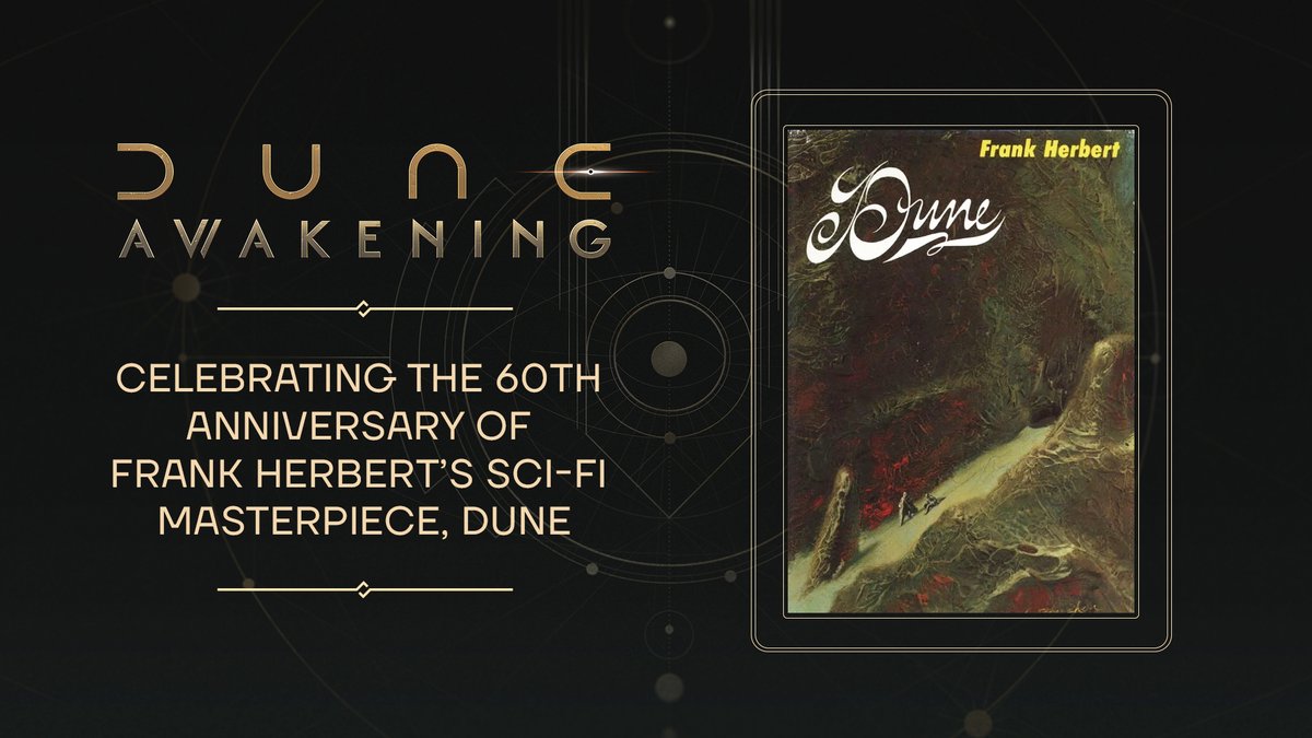 DuneAwakening's tweet image. Frank Herbert’s Dune turns 60 this month, a novel of incredible scope and insight that has inspired countless people.

We are just a fraction of those people, and it is our honor to leave our footprint on the sands of Arrakis. #DuneAwakening
