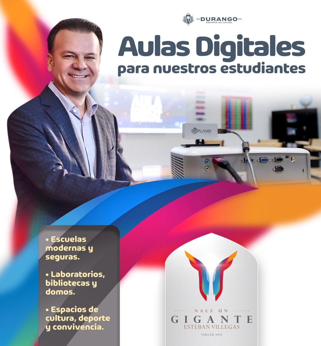 En #Durango, la educación abre caminos. Con el liderazgo del Gobernador <a href="/EVillegasV/">Esteban Villegas V.</a> hoy hay aulas digitales, escuelas seguras, laboratorios y espacios para la cultura y el deporte.

Invertir en educación es invertir en el futuro. 📚✅

#NaceUnGigante