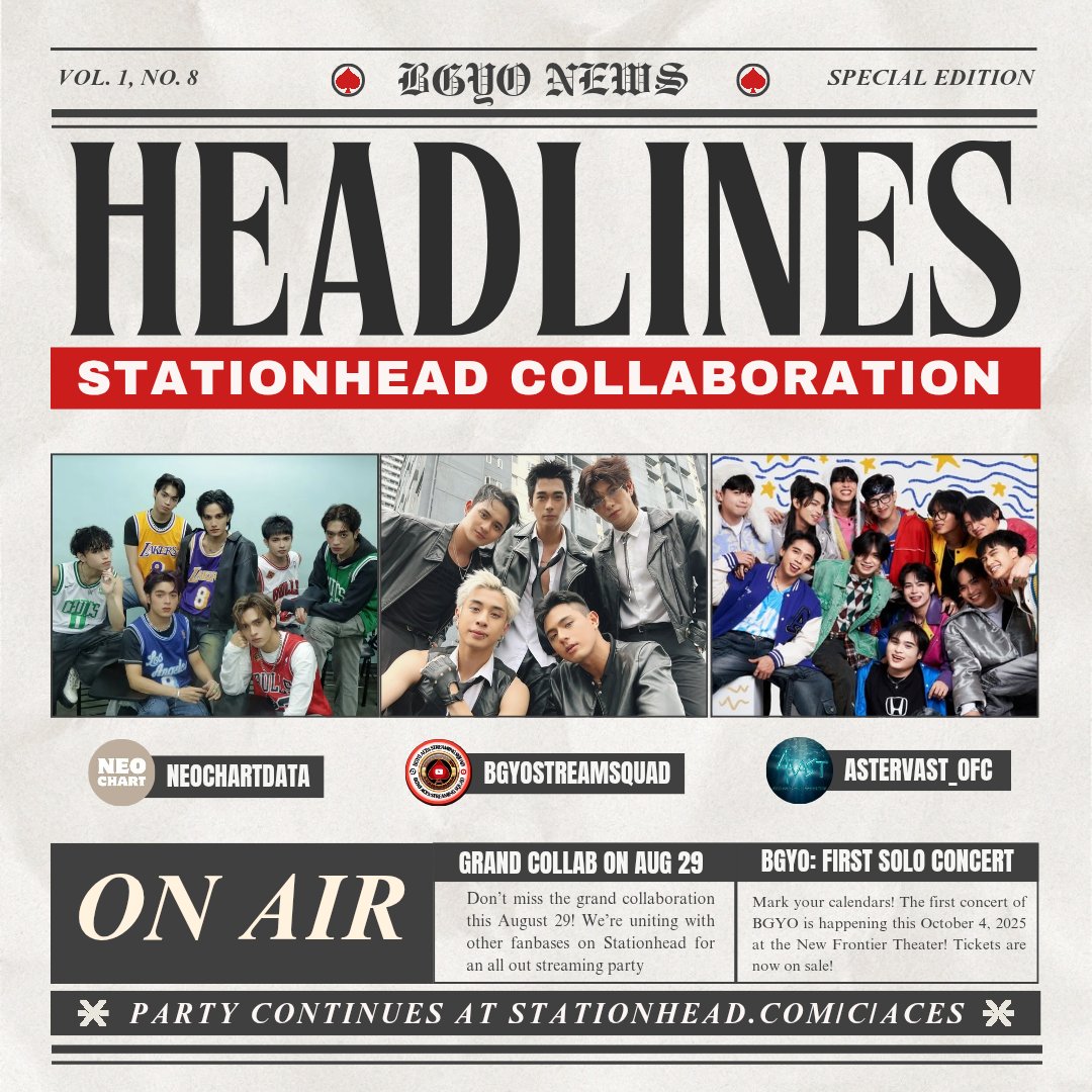 BGYO ACEs Streaming Squad (@bgyostreamsquad) on Twitter photo On air now with <a href="/AsterVast_ofc/">ASTER VOTING & STREAMING TEAM</a> at <a href="/NEOChartData/">NEO Chart (Pre-Save Isa't Isa)</a> for Day 6 of our week-long Stationhead collab
August 28, 8PM-11PM
stationhead.com/c/aces
#BGYO #BGYO_Headlines
#ASTER #NEO_ph On air now with <a href="/AsterVast_ofc/">ASTER VOTING & STREAMING TEAM</a> at <a href="/NEOChartData/">NEO Chart (Pre-Save Isa't Isa)</a> for Day 6 of our week-long Stationhead collab
August 28, 8PM-11PM
stationhead.com/c/aces
#BGYO #BGYO_Headlines
#ASTER #NEO_ph