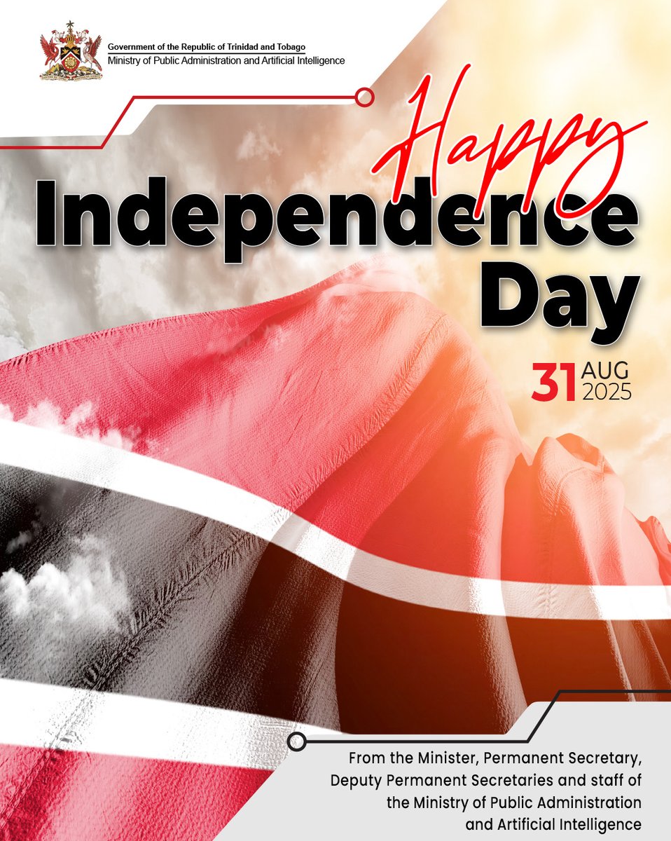 Powered by People.🤝 United in Pride. 🇹🇹
Happy 63rd Independence Day, Trinidad &amp; Tobago!
Together, we celebrate our rich heritage and continue to shape a future defined by progress, innovation and unity.

#IndependenceDayTT #ConnectedByPride #MPAAI