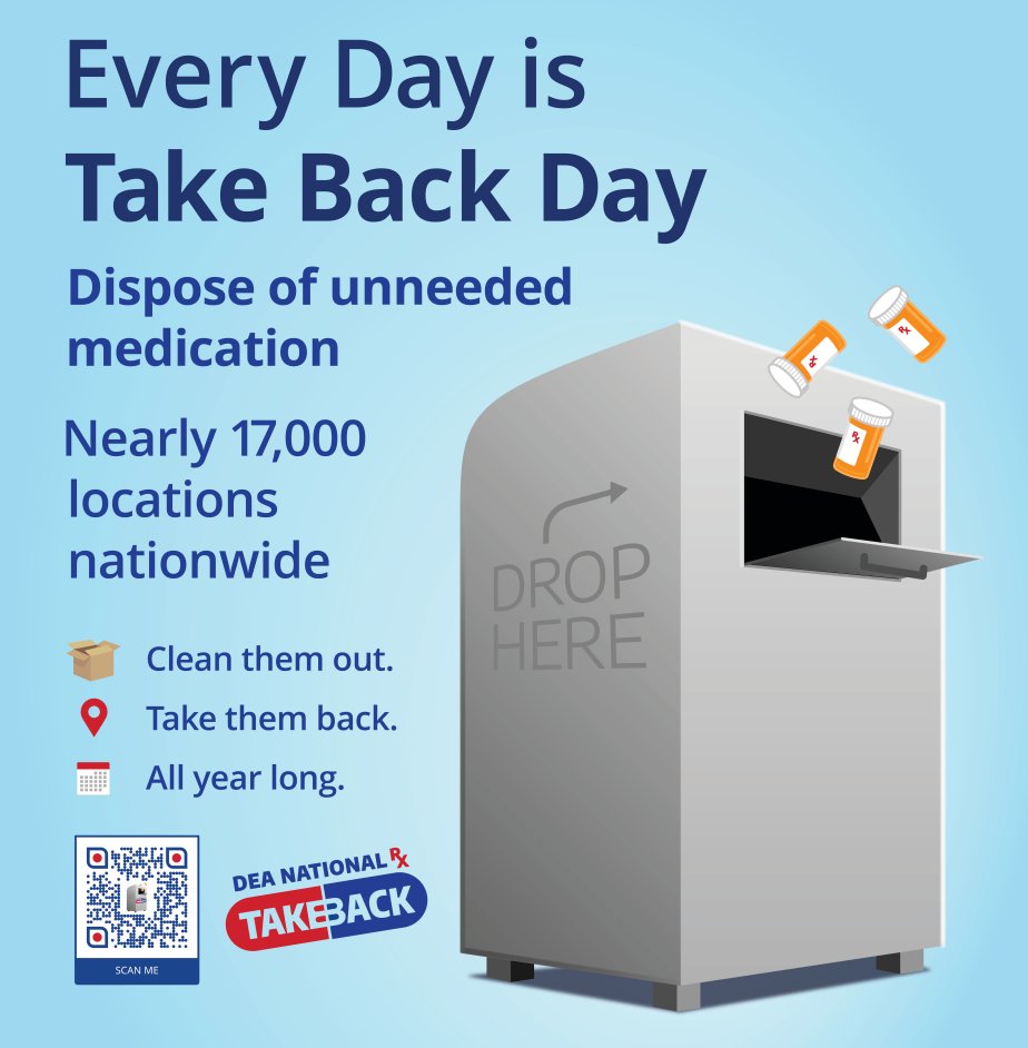 DEANEWORLEANS's tweet photo. ❗IF YOU SEE A BIN, DROP IT IN💊 If you missed DEA’s National Prescription Drug Take Back Day, you can still take advantage of year-round drop-off locations. #DrugTakeBack #SafeDisposal https://t.co/GrhI4oopJu