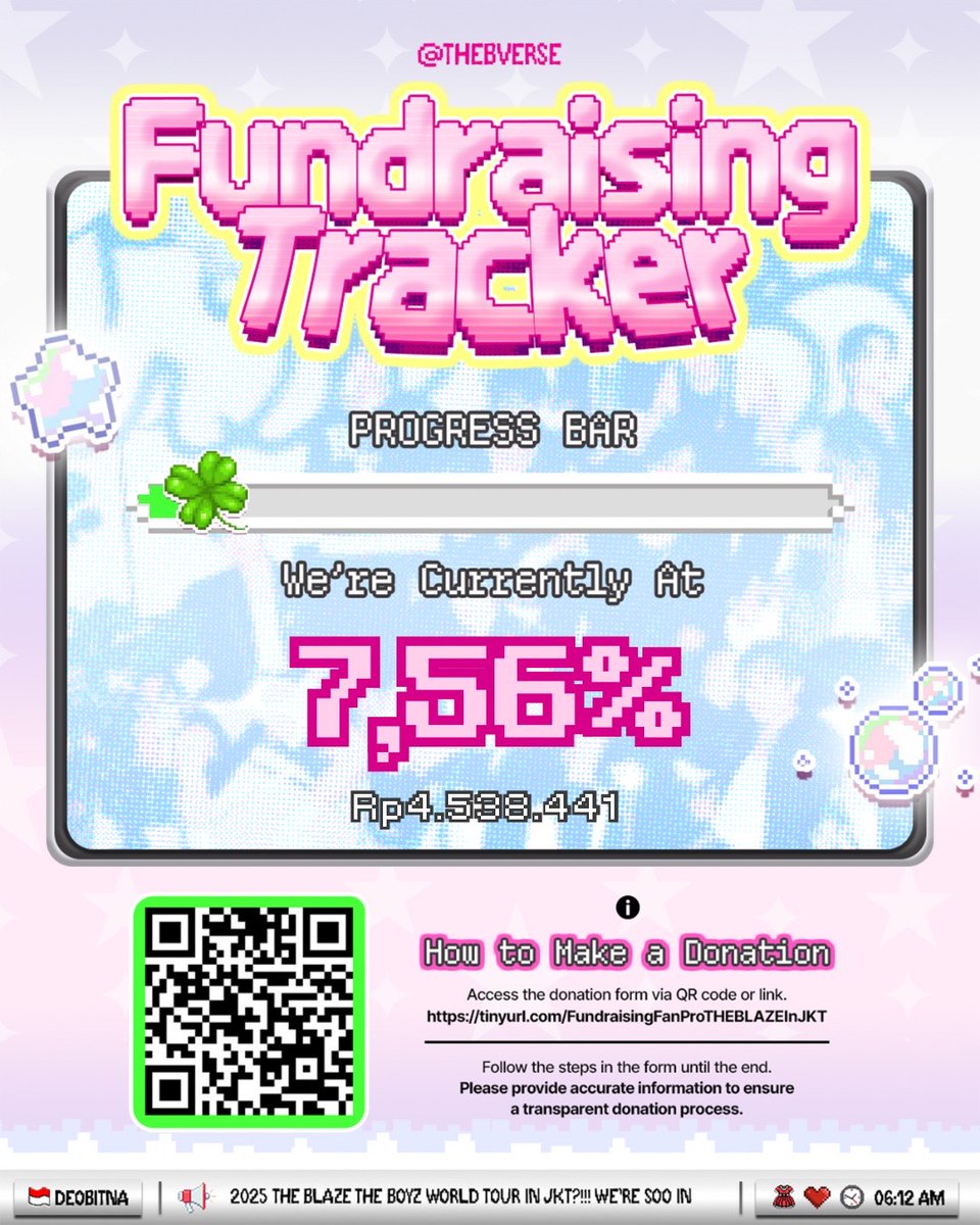 🚨 FUNDRAISING PROGRESS 🚨

Total dana yang telah terkumpul per tanggal 28 Agustus 2025, yaitu 
Rp 4.538.441

Tracker donasi: tinyurl.com/TrackerDonTheB…

Untuk deobitna yang mau ikut berdonasi WAJIB mengisi form di bawah ini yaa!

tinyurl.com/FundraisingFan…

Terima kasih yang sudah