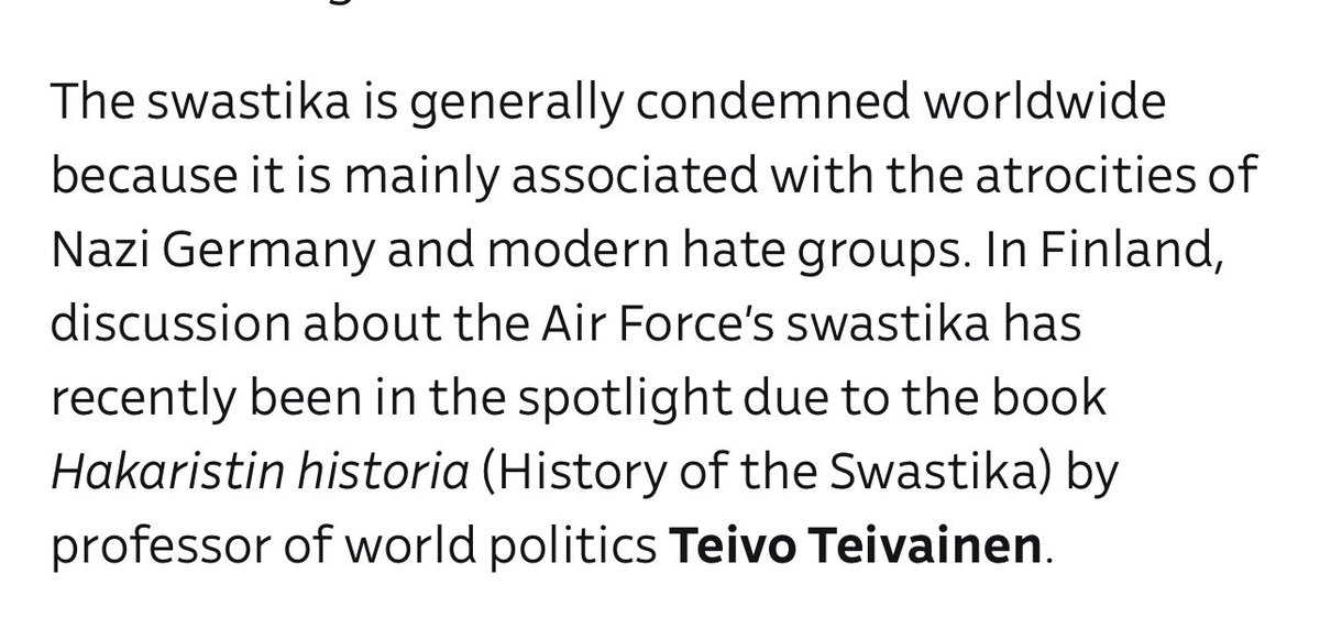 TeivoTeivainen's tweet image. Swastika news from Finland. The Air Force of Finland announced today that they are getting rid of their remaining hooked cross symbols. My new book on the History of the Swastika was just published. In the book I analyze how the symbol has caused problems. 1/3 #swastika