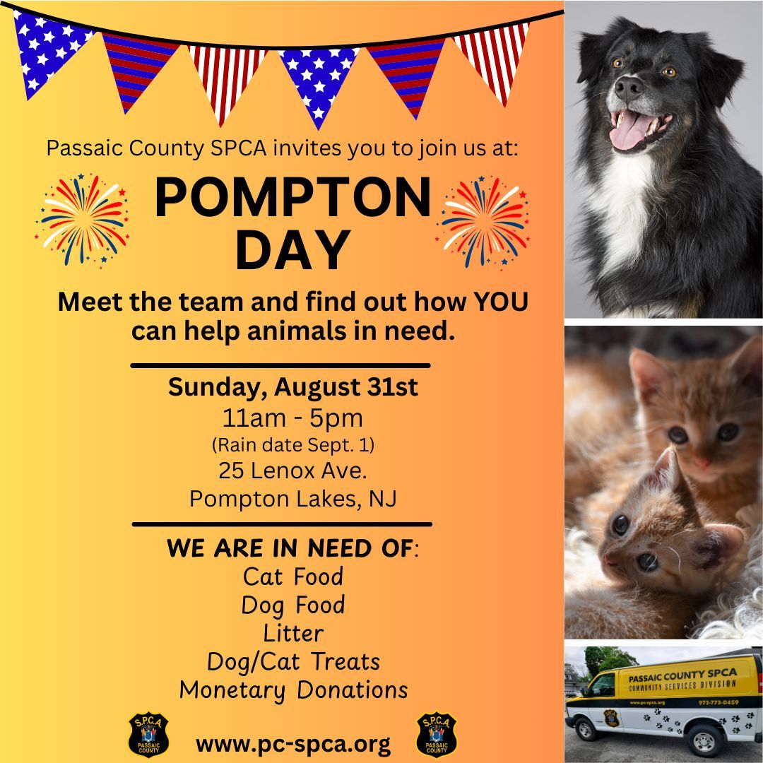Meet the team at Pompton Day, this Sunday, August 31th between 11am-5pm and find out how you can help animals in need! We look forward to seeing you there! 🐾
