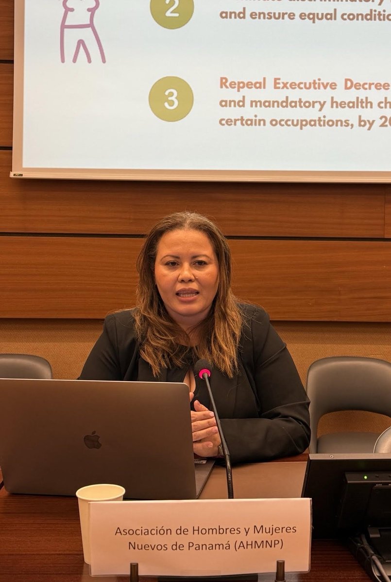 UPRinfo's tweet image. #PS50 @MarlinGonzlez de @AHMNPLGBT habló de los derechos de la mujer y de la salud sexual y reproductiva. Recomendó a #Panamá que derogara el Decreto que impone chequeos sanitarios obligatorios semanales a mujeres cis y trans en determinados trabajos.