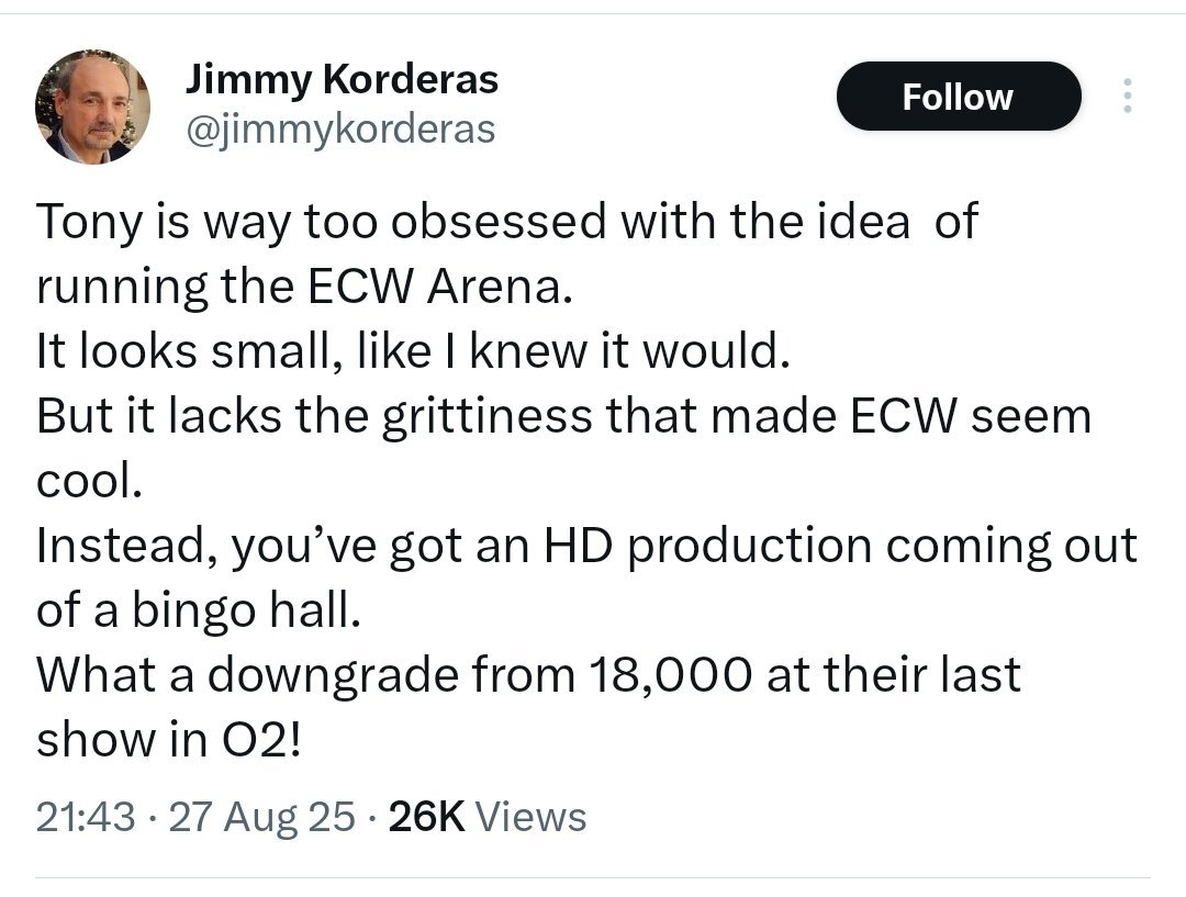 AEW can never win.

First they demand AEW go to smaller arenas cause they can't fill big arenas.

Now they mock AEW for doing small arenas.