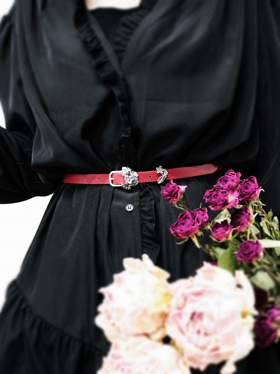 MABATAKI美雨 ブラック レザーベルト 花バックル MABATAKI美雨 on X: 