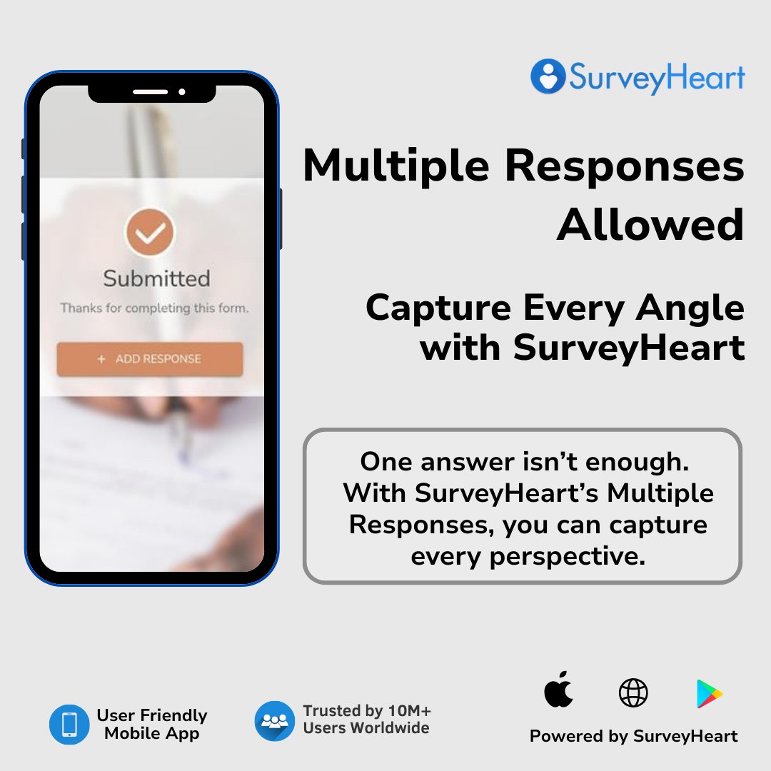 surveyheartapp's tweet image. More answers. More insights. 
Smarter surveys start with more responses. Capture every angle with SurveyHeart.
#SurveyHeart #SurveySolutions #SmarterSurveys #BusinessIntelligence #SurveyMadeSimple #SmartTools #ProductivityTools