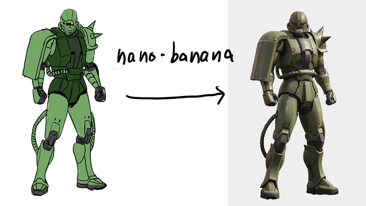 osciiart's tweet image. AIを使って落書きからフィギュアを作る手順
落書きをnano-bananaで清書 
Midjourneyで4面図を作成 
Hunyuan 3D v2.5で3Dデータ変換 
3Dプリンター ELEGOO Saturn 4 Ultraで出力 
頑張って塗装して完成