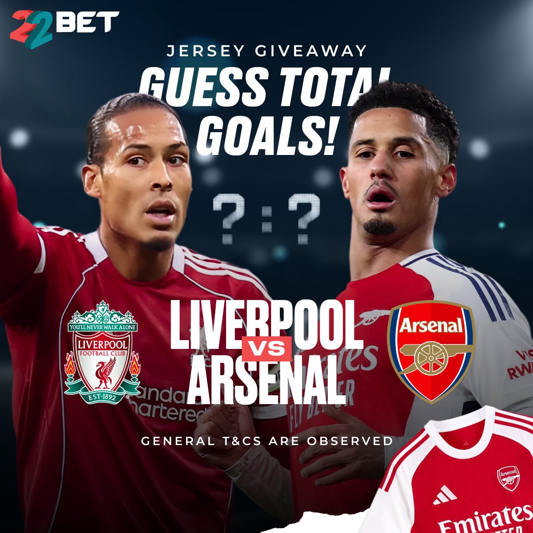 22bet_ke's tweet image. 🔥 LIVERPOOL vs ARSENAL JERSEY GIVEAWAY! 🔥

Anfield showdown this Sunday! ⚽👀

Guess the *TOTAL NUMBER OF GOALS* in the match and stand a chance to win a *Club Jersey!* 👕🎁

✅ How to Enter:

1️⃣ Drop your prediction in the comments

2️⃣ Like &amp;amp; Retweet

3️⃣ Tag a friend

⚡ 10…