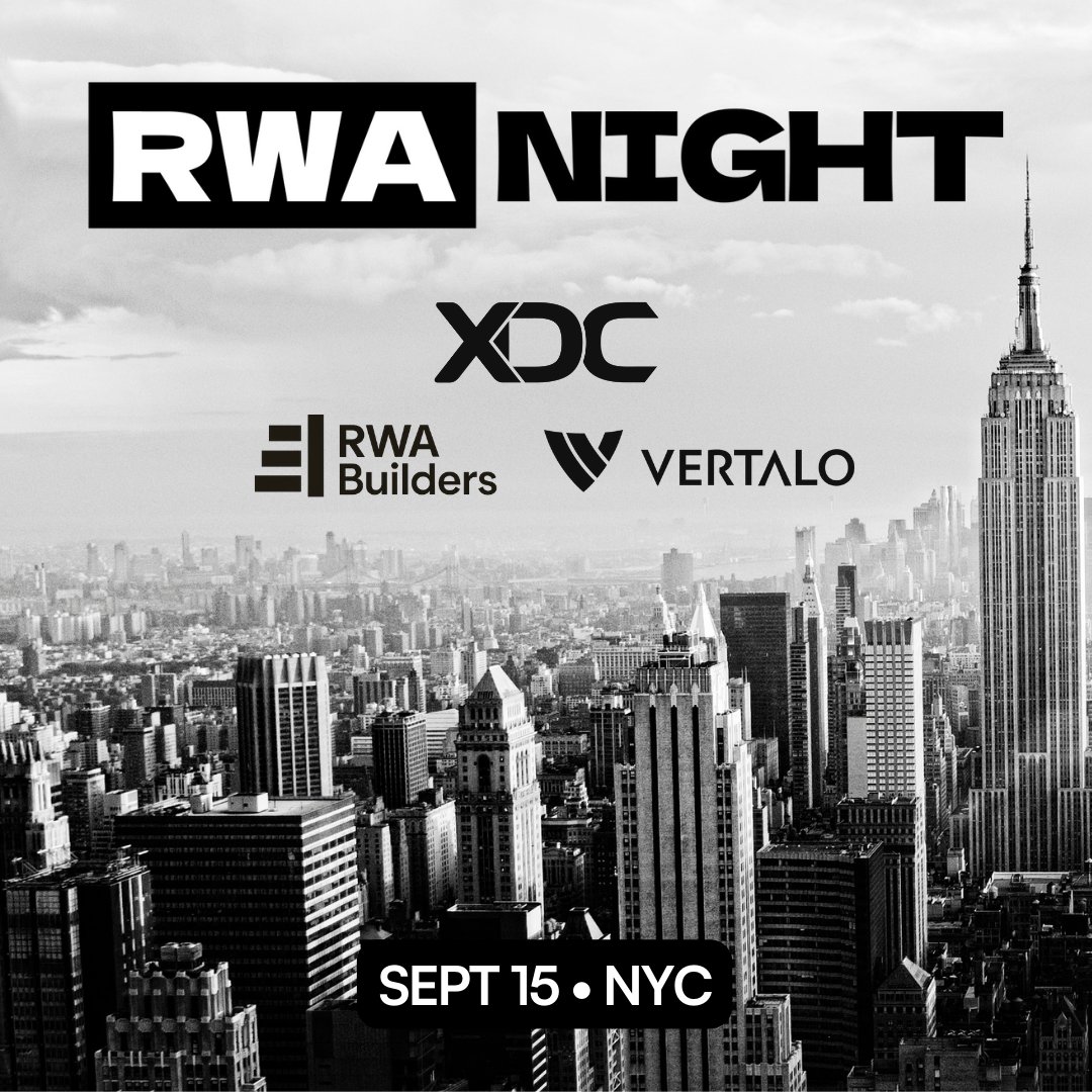 RWA Builders is hosting RWA Night, an institutional mixer with top tokenizer <a href="/Vertalo_/">Vertalo 24/7</a> and support from <a href="/XDC_Network_/">XDC Network</a>.

Join the builders, allocators, issuers, infra and the institutions shipping and supporting the RWA stack on 9/15 from 6-9pm (the night before <a href="/rwasummit/">Real-World Asset Summit</a>).