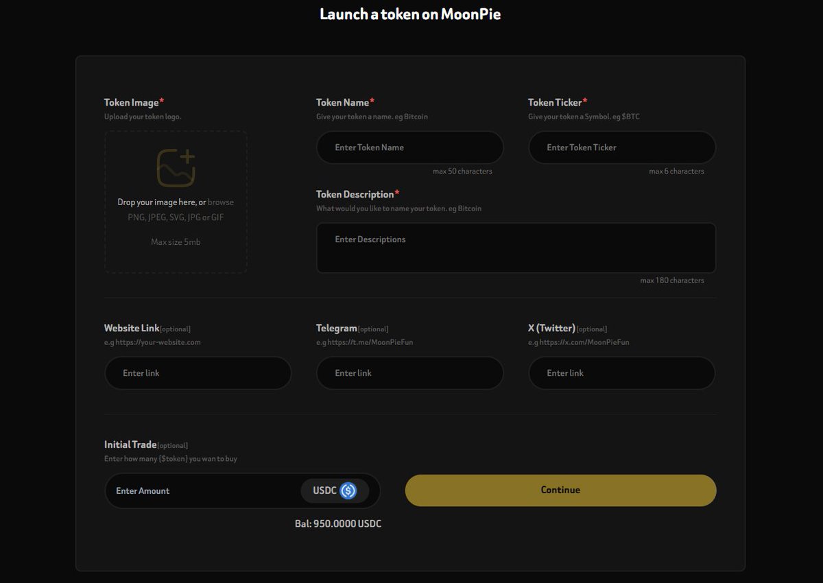 Most of you moonpeeps don’t know this, but fr fr…

It is FREE-TO-Create, and it literally takes just a few minutes to launch your own $1B meme on moonpie.fun/create.

No code. No stress. Just vibes and good meme.
Upload logo ➝ name your coin ➝ click continue ➝ boom,