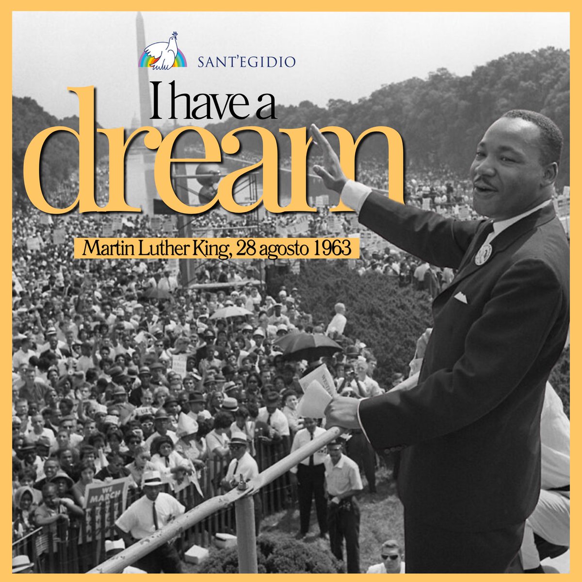 #28agosto 1963 "I have a dream that my four little children will one day live in a nation where they will not be judged by the color of their skin but by the content of their character." 62 anni dopo, il sogno di Martin Luther King continua nelle strade delle nostre città.