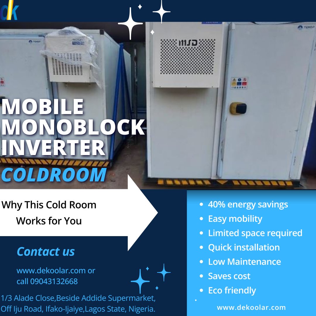 Dekoolar's tweet image. Need cold storage that moves with your business?
Try our Mobile Monoblock Inverter Cold Room:
✅ Energy saving
✅ Fully mobile
✅ Quick setup
✅ Reliable cooling
DM us for details!
#ColdRoom #BusinessCooling #SmartStorage