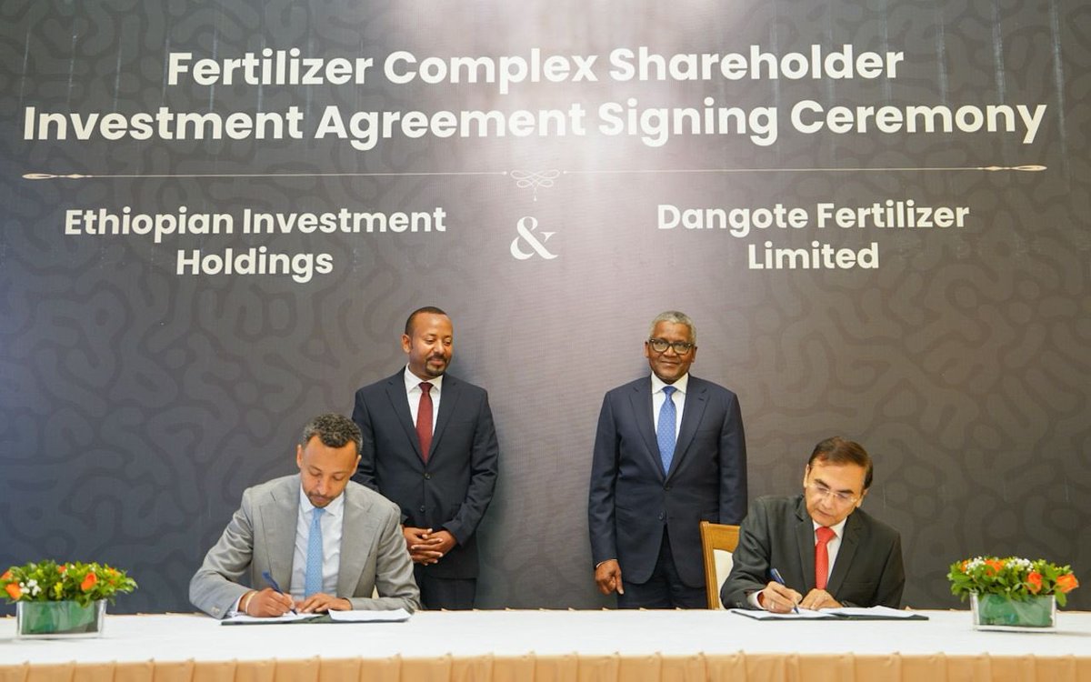#Ethiopia will host one of the world’s top 5 urea fertilizer plants.
<a href="/EIHEthiopia/">Ethiopian Investment Holdings</a> (40%) &amp; <a href="/DangoteGroup/">Dangote Group</a> (60%) are investing $2.5B in a Gode complex with 3M MT annual capacity, boosting food security, jobs and positioning Ethiopia as a regional fertilizer hub.

#InvestInEthiopia🇪🇹
