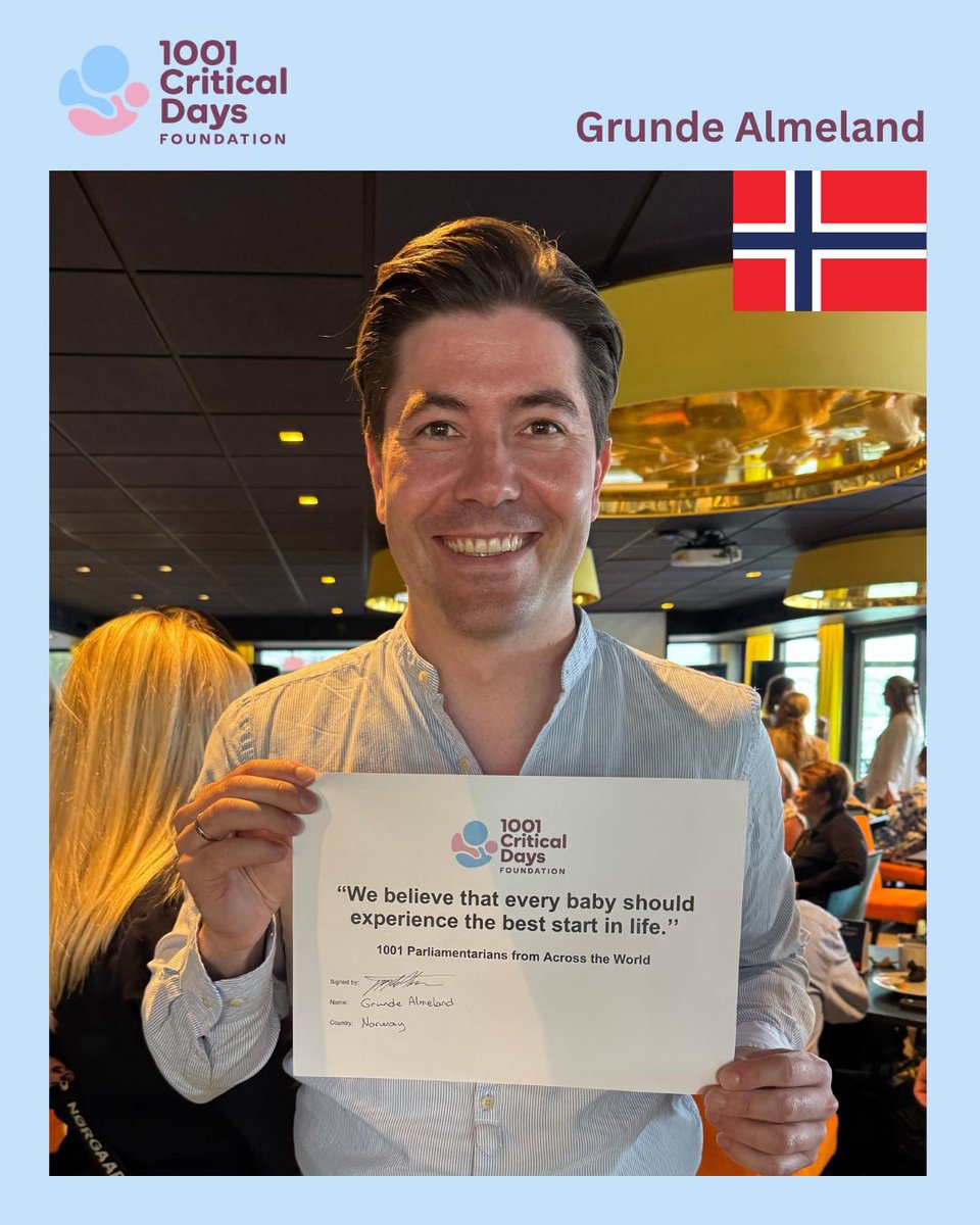 1001 Critical Days Foundation (@1001cdf) on Twitter photo Today’s Declaration of the Day is signed by Grunde Almeland, Chairman of Norway’s Standing Committee on Family and Cultural Affairs 🇳🇴
By signing the 1001 Critical Days Declaration, he reaffirms his belief that every baby deserves the best start in life 💛
#1001CriticalDays Today’s Declaration of the Day is signed by Grunde Almeland, Chairman of Norway’s Standing Committee on Family and Cultural Affairs 🇳🇴
By signing the 1001 Critical Days Declaration, he reaffirms his belief that every baby deserves the best start in life 💛
#1001CriticalDays