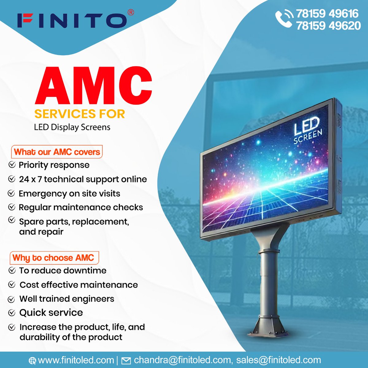 finito_led's tweet image. 𝐊𝐞𝐞𝐩 𝐲𝐨𝐮𝐫 𝐋𝐄𝐃 𝐃𝐢𝐬𝐩𝐥𝐚𝐲 𝐒𝐜𝐫𝐞𝐞𝐧𝐬 𝐫𝐮𝐧𝐧𝐢𝐧𝐠 𝐬𝐦𝐨𝐨𝐭𝐡𝐥𝐲 𝐰𝐢𝐭𝐡 𝐅𝐢𝐧𝐢𝐭𝐨 𝐀𝐌𝐂 𝐒𝐞𝐫𝐯𝐢𝐜𝐞𝐬
Call us today: 78159 49616 / 78159 4962
finitoled.com
#Finito #AMCServices #LEDDisplays #MaintenanceSolutions #TechSupport #QuickService