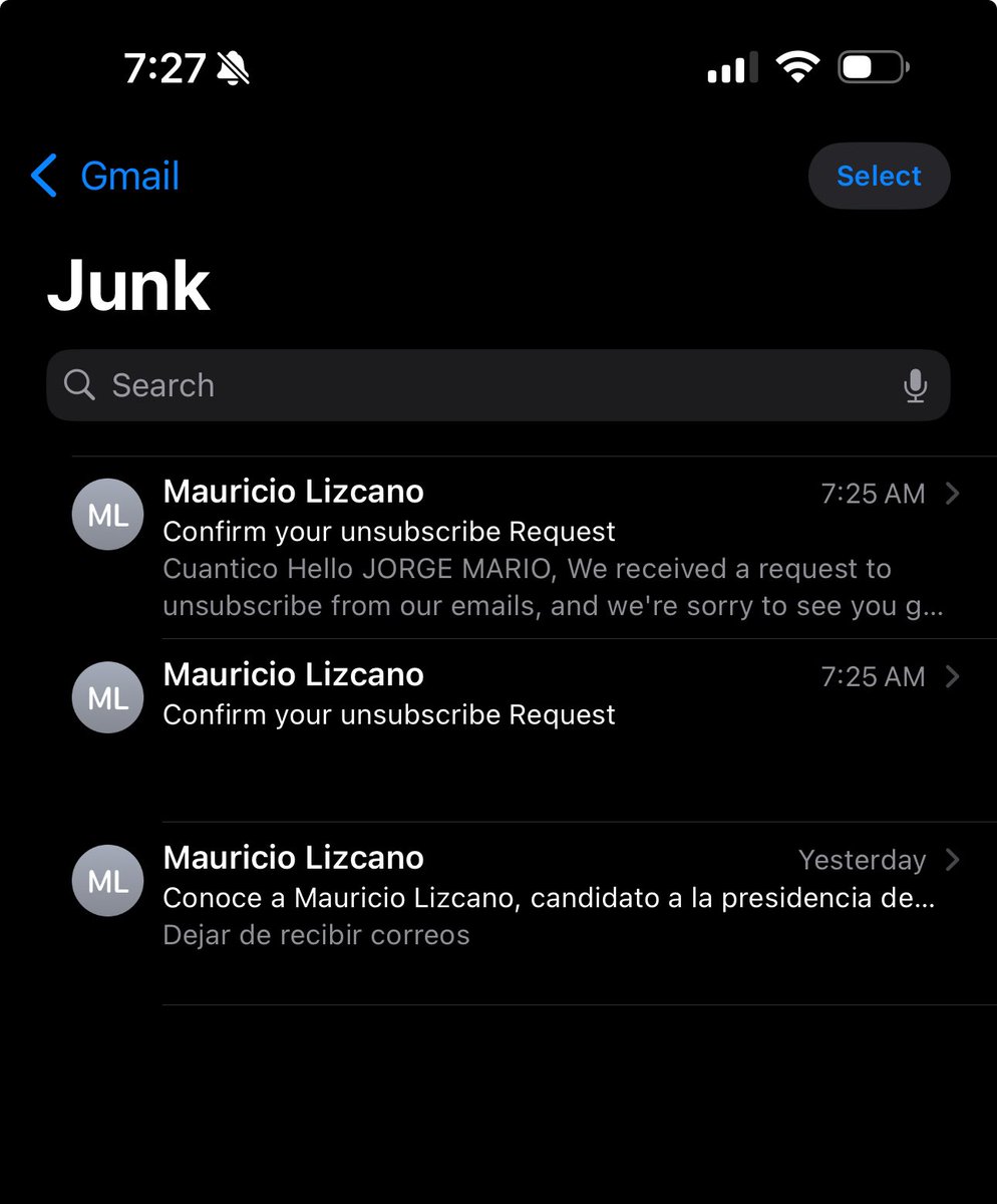 Por qué me llegan correos de campaña política de <a href="/MauricioLizcano/">Mauricio Lizcano</a> si nunca me suscribí a sus bases de datos ? Y por qué toma tantos pasos remover la suscripción a esos correos basura?