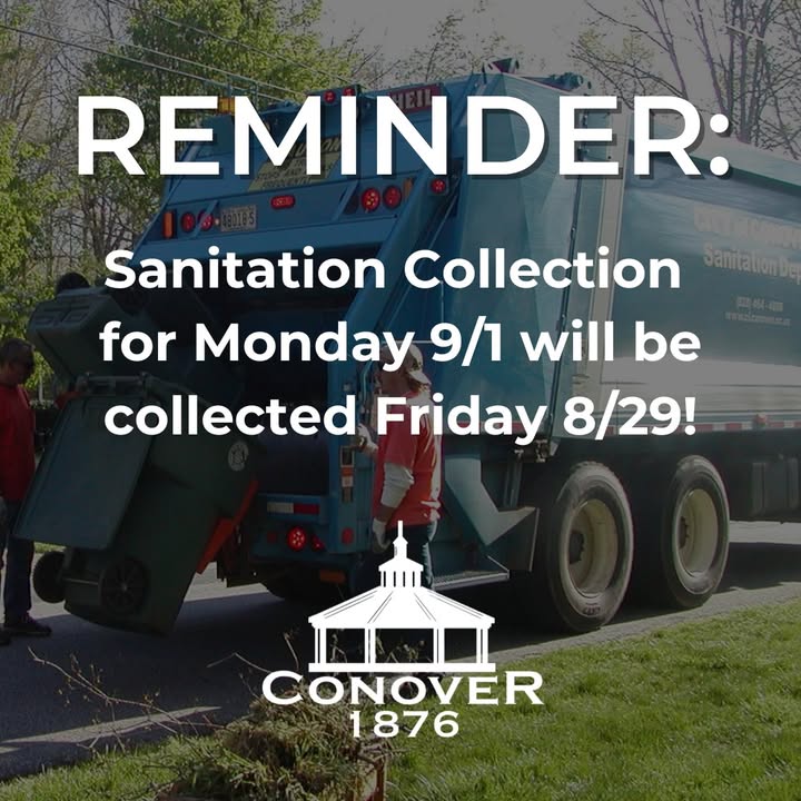 📣 City facilities will be closed Monday 9/1 for Labor Day. 
🚚 Sanitation collection for Monday 9/1 will be collected tomorrow, Friday 8/29!