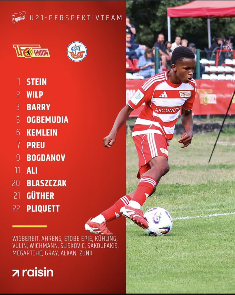 🇩🇪 🇬🇳 Sadou Barry (2008) a joué en tant que titulaire avec les U21 de l'Union Berlin lors de leur victoire écrasante 5-0.  

⏳👀🇬🇳